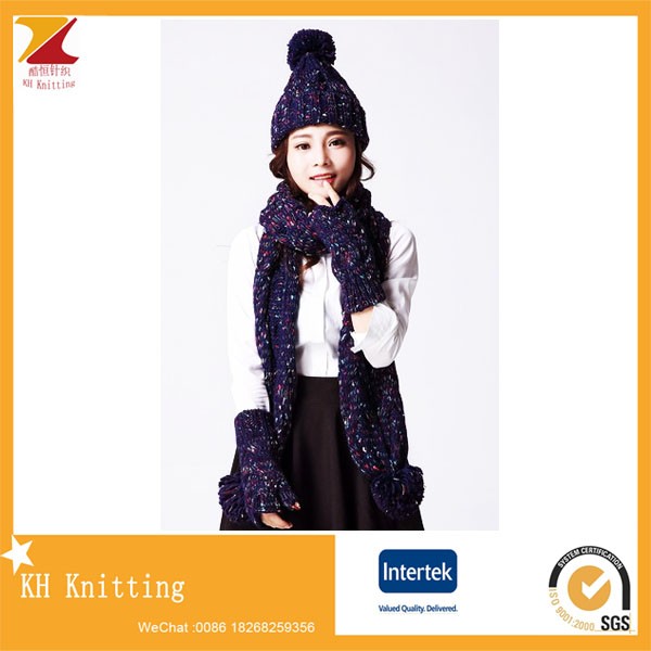 Popular Style Knitted Hat Gloves and Scarf Set